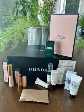 Luxury Brand Minis / Samples in Prada Box: Gucci, Perricone, Diptyque, Le Labo